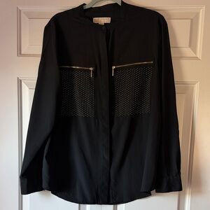 Michael Kors Black Studded zip-Pocket Button Front Blouse